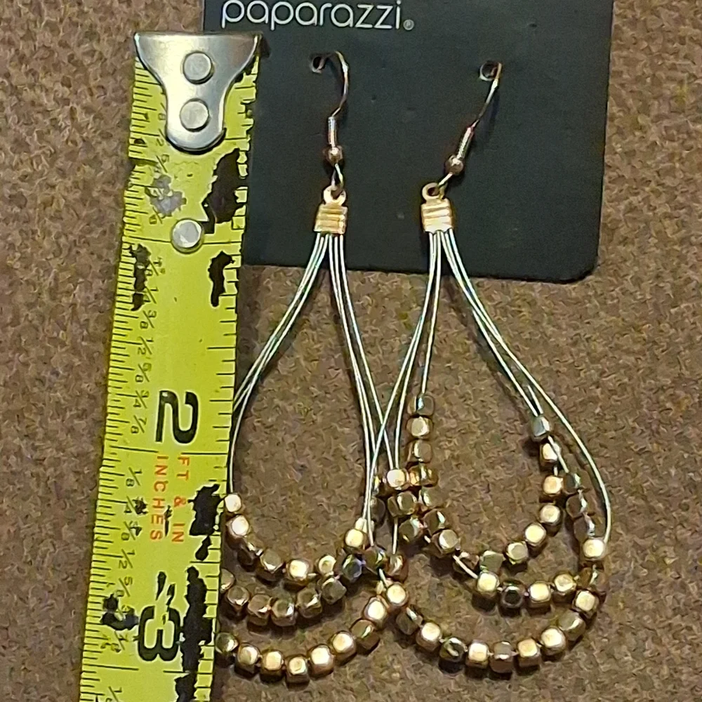 Paparazzi Gold-Tone Triple Strand Bead Drop Earrings - Women Jewelry